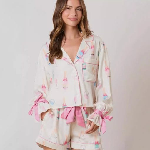 Women's Christmas Bow Long Sleeve Pajamas Shorts Suit - Image 4