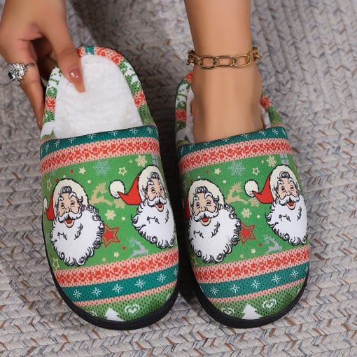 Christmas Snowman Elk Santa Claus Print Slippers Winter Warm Plush Slippers Indoor Non-slip Floor Bedroom Shoes - Image 7
