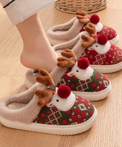 Cute Christmas Elk Plush Slippers Winter Ins Fashion Non-slip Floor Bedroom Home Slippers For Women Fuzzy House Shoes 17 4fa24913 7cac 4013 8281 72feb6ed588d