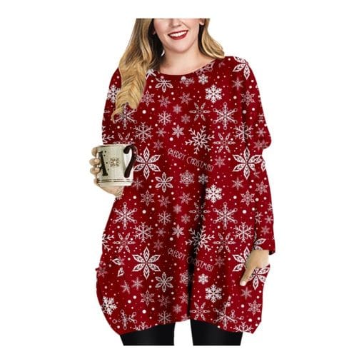 Long Christmas Snowflake Element Round Neck Dress - Image 7