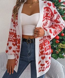 2024 Christmas Clothes Women's Open Front Cardigan Knitwear Lantern Sleeve Xmas Printed Oversized Deer Sweater Pockets Knitted 15 54e1a4d5 0c63 4902 9813 6107080e290b