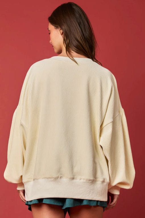 Women's Christmas Egg Sequined Long Sleeve Loose Sweatshirt Top - Image 3