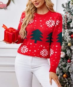 Women's Christmas Tree Jacquard Pullover Knitted Sweater 8 5af14617 96e8 40ff 94dd 08f2245cb189