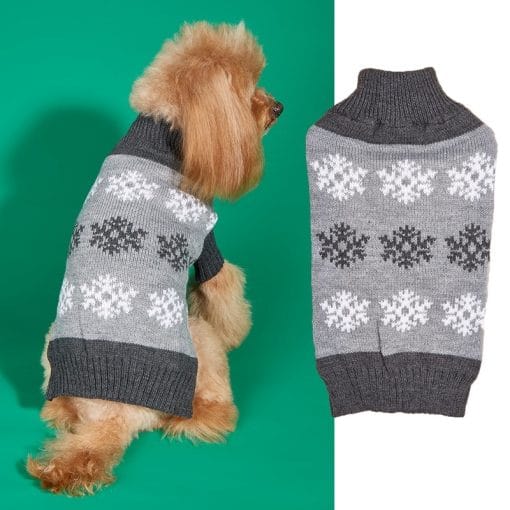 Snowflake Brown Gray Autumn And Winter New Dog Christmas Sweater - Image 5