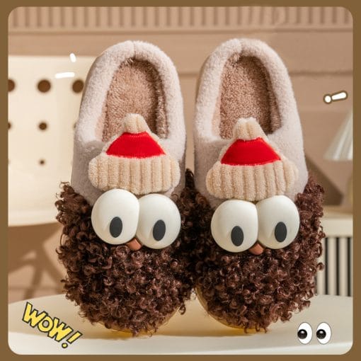 Cartoon Bearded Santa Claus Slippers Home Warm Non-slip Plush   Cotton Shoes Christmas Couple Floor Bedroom Slipper Women Men - Image 3