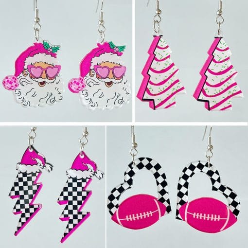 Acrylic Earrings Christmas Cute Cartoon Christmas Santa Claus Tree Football Lightning Earrings Jewelry - Image 2