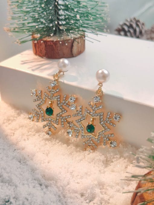 Christmas Snowflake Finely Inlaid Pendant Stud Earrings - Image 4