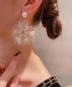 Christmas Zircon Pearl Exaggerated Snowflake Earrings