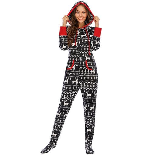 New Christmas Home Wear Pajamas One-piece Parent-child Outfit Elk Snowflake - Image 2