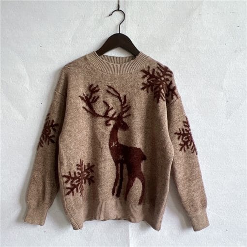 Women's Fashion Round Neck Long Sleeve Knitted Christmas Sweater - Image 2