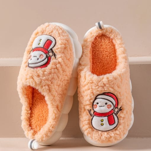 Cute Snowman Slippers Winter Indoor Household Warm Plush Thick-Soled Anti-slip Couple Home Slipper Soft Floor Bedroom House Shoes - Image 6