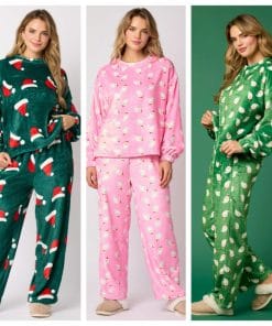 2024 Casual Flannel Pajama Sets For Women 2 Piece Cute Long Sleeve Matching Lounge Shirts Sets Santa Claus Pajamas Homewear