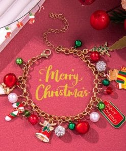 Creative Christmas Metal Chain Bracelet For Women Men Santa Claus Christmas Tree Snowflake Snowman Pearl Bangles New Year Gifts
