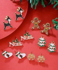Christmas Stud Combination Suit Snowflake Elk Earrings