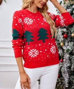 Women's Christmas Tree Jacquard Pullover Knitted Sweater 10 73f9e803 4f1e 4392 b132 43853a58afca