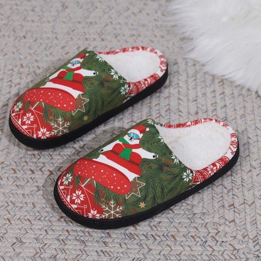 Christmas Snowman Elk Santa Claus Print Slippers Winter Warm Plush Slippers Indoor Non-slip Floor Bedroom Shoes - Image 2