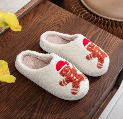 Christmas Gingerbread Cotton Slippers Winter Home Shoes - Image 3