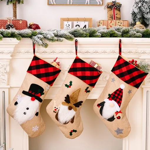 Christmas Decorations Red And Black Plaid Affixed Cloth Embroidered Window Pendant - Image 9