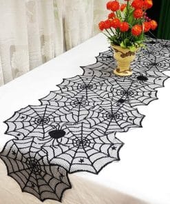 Halloween Table Cloth Black Lace Cover Table Runner Spiderweb Fireplace Scarf Table Decor Halloween Decorations For Home