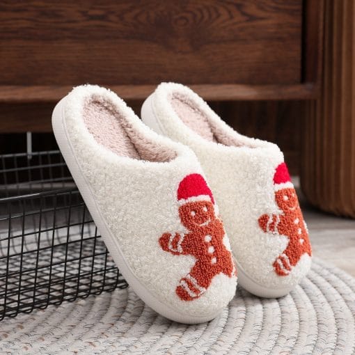 Christmas Gingerbread Cotton Slippers Winter Home Shoes - Image 2