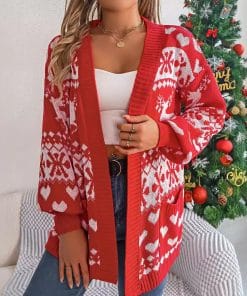 2024 Christmas Clothes Women's Open Front Cardigan Knitwear Lantern Sleeve Xmas Printed Oversized Deer Sweater Pockets Knitted 16 8456ca4a e2b0 4aaa aabb 90347dca4728