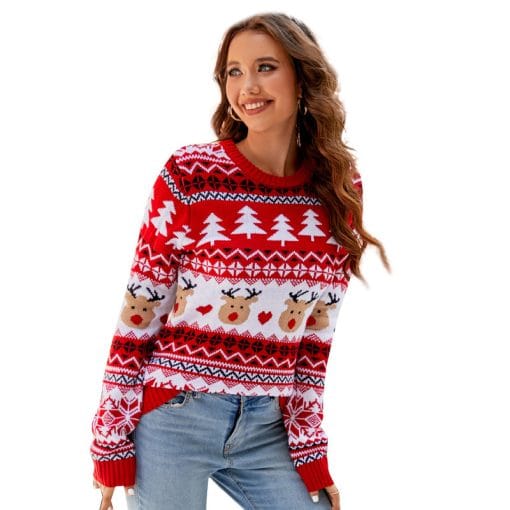 Jacquard Leisure Pullover Christmas Women's Knitted Sweater - Image 2