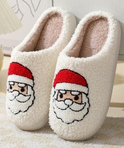 Christmas Home Slippers Cute Cartoon Santa Claus Cotton Slippers For Women And Men Couples Winter Warm Furry Shoes