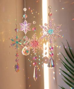 Christmas Colorful Snowflake Crystal Sun Catcher Ice Pillar Pendant Window Christmas Tree Decoration Party Pendant Christmas Decorations