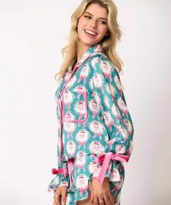 2 Pcs Women's Christmas Pajama Set Santa Tree Print Lapel Neck Button-up Long Sleeve Tops Shorts Loungewear Outfit 16 87008432 f31d 4b3c a059 57f877c9157d