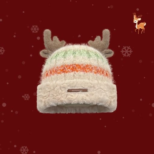 Christmas Knitted Hat With Cute Deer Antler Winter Warm Thick Hat For Girls Women - Image 2