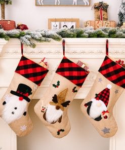 Christmas Decorations Red And Black Plaid Affixed Cloth Embroidered Window Pendant