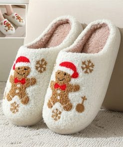 Christmas Snowflake Gingerbread Slippers Winter Indoor Non-slip Floor Bedroom Fuzzy House Shoes For Women Home Slippers