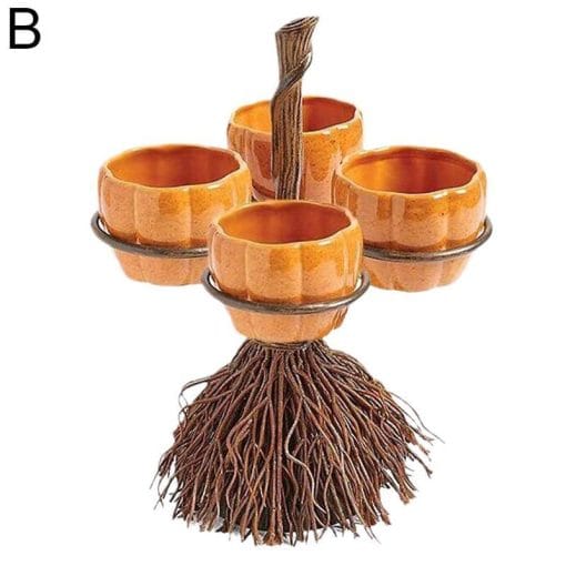 Halloween Broom Pumpkin Snack Bowl Rack Decorations Home Decor - Image 5