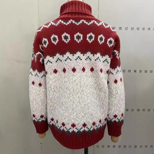 Turtleneck Knitted Sweater Christmas Loose Long Sleeve Jacquard Tops For Women Clothing - Image 5