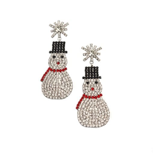 Rhinestone Cute Christmas Fashion Snowman Earrings - Image 4