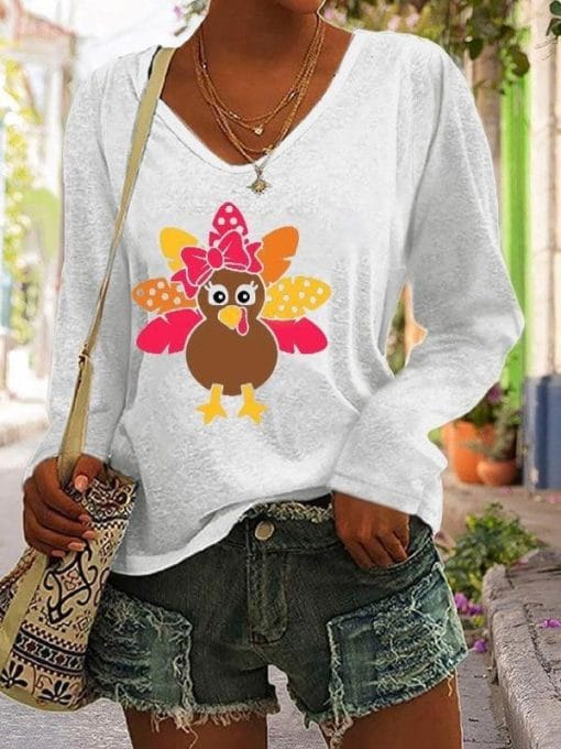 Women's V-neck Long Sleeved T-shirt - Image 6