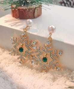 Christmas Snowflake Finely Inlaid Pendant Stud Earrings