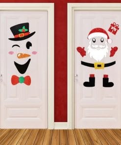 Christmas Door Stickers Self-Adhesive Snowman Santa Claus Felt Decals For Holiday Xmas Party DIY Door Window Refrigerator Decorations
