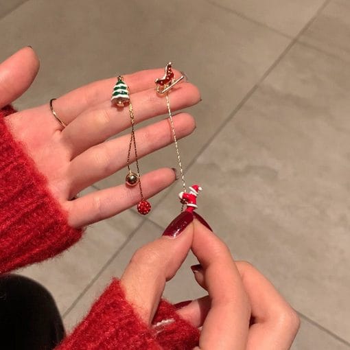 Ins Fashion Xmas Earrings Moving Santa Claus Long Tassel Earrings For Women Christmas Tree Snowflake Asymmetric Drop Earring - Image 5