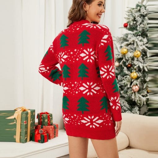 Christmas Pullover Jacquard Long Red - Image 2