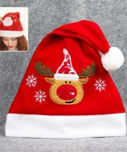 Cartoon Christmas Hat With Elk Santa Claus Embroidery Design Holiday Party Decoration Fuzzy Hat