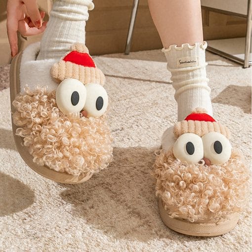 Cartoon Bearded Santa Claus Slippers Home Warm Non-slip Plush   Cotton Shoes Christmas Couple Floor Bedroom Slipper Women Men - Image 9