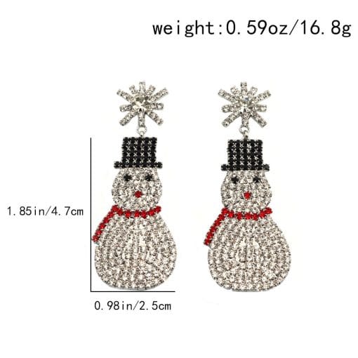 Rhinestone Cute Christmas Fashion Snowman Earrings - Image 2