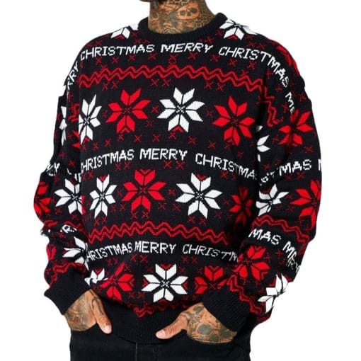Men's Christmas Jacquard Loose-fitting Drop-shoulder Long-sleeve Sweater - Image 7