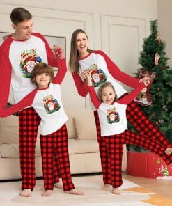 Christmas Parent-Child Clothes Set Long Sleeve T-Shirt Plaid Pants Family Matching Pajamas