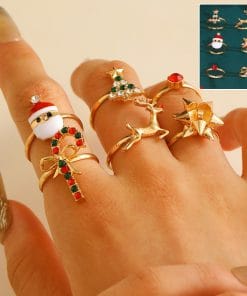 6pcs Santa Claus Christmas Tree Elk Rings Cute Cartoon Christmas Open Adjustable Ring Oil Drop Jewelry