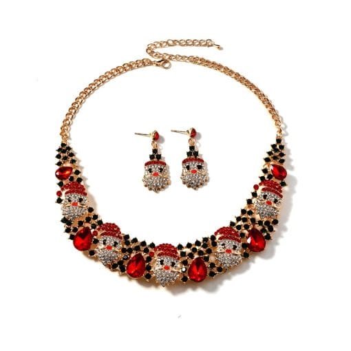 3pcs Christmas Necklace Earrings Set With Colored Rhinestones Ins Fashionable Shiny Santa Claus Necklace For Womens Jewelry - Image 5