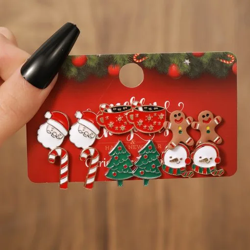 Christmas Stud Combination Suit Snowflake Elk Earrings - Image 6
