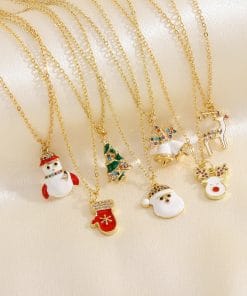 Christmas Tree Santa Claus Elk Snowman Oil-drop Necklace With Colored Rhinestones Ins Festival Clavicle Chain Necklace For Women Jewelry
