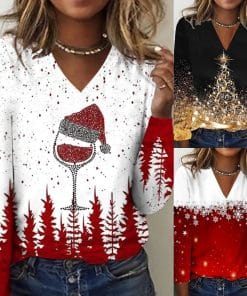 Women's V-neck Long Sleeved T-shirt